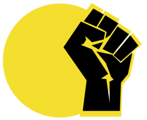 A graphic of a fist raised in the air