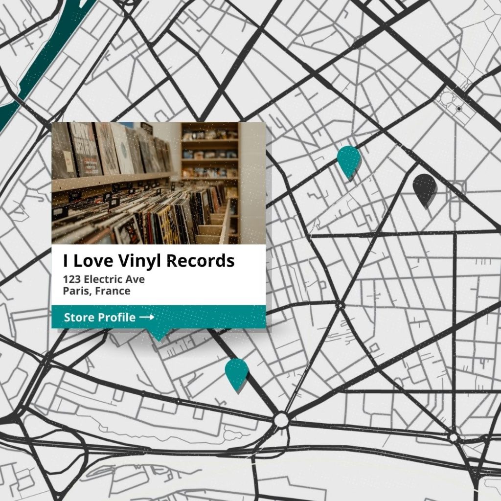 Preview of a fake record store's profile in the independent record store directory