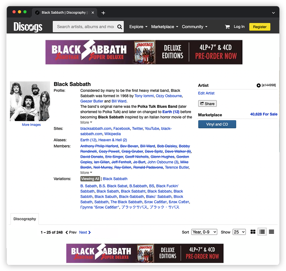 Discogs offering of Audience Segmentation and Targeting using Black Sabbath as an Example