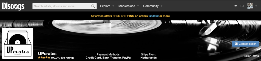 Screenshot of the free shipping banner at the top of a seller profile