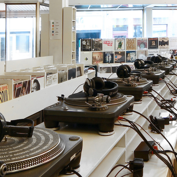 Interior view of Wallys Groove World Antwerp Record Store