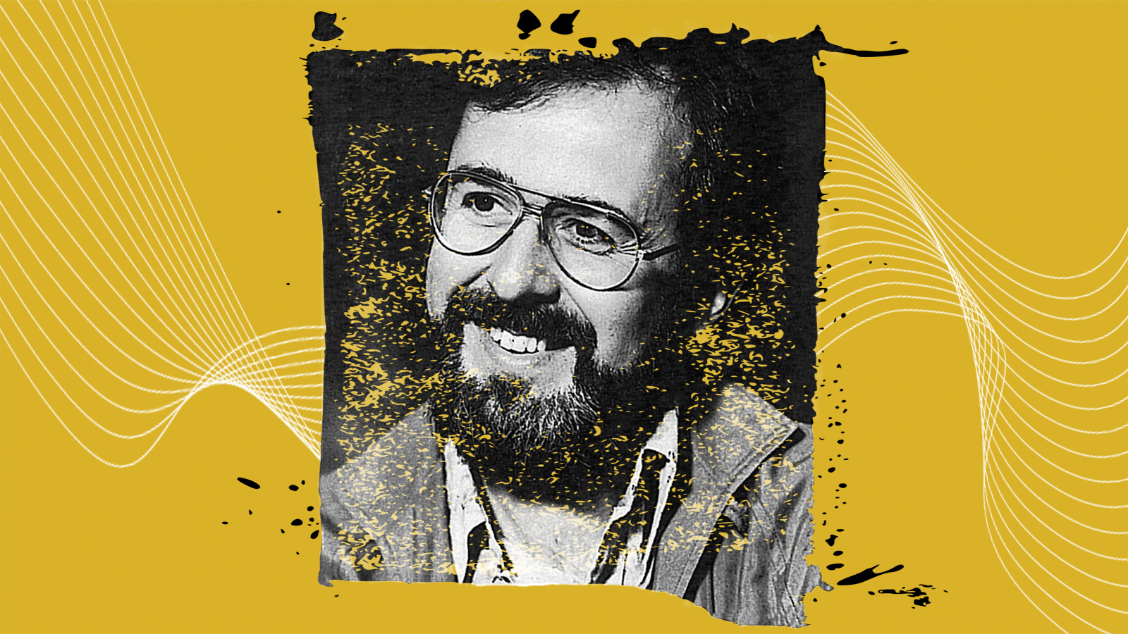 illustration of Bob James on a yellow background with soundwaves